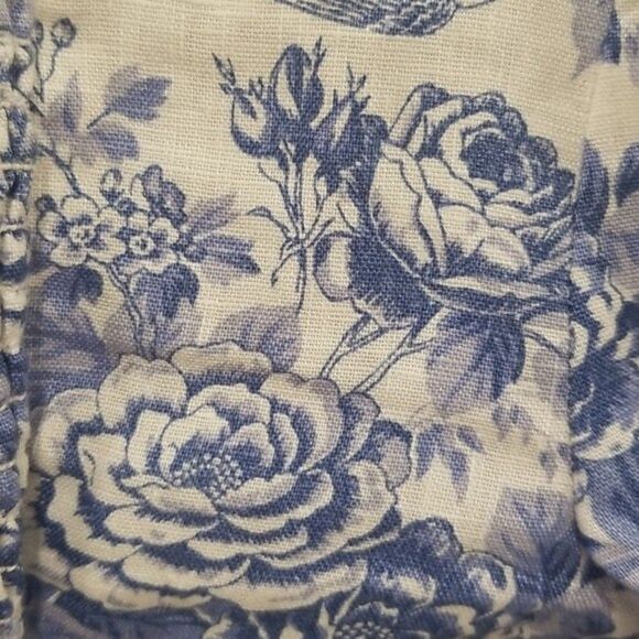 💕REFORMATION💕 Stilton Linen Top  Pompadour Blue White Floral Bird Print 2 NWT - Picture 10 of 13